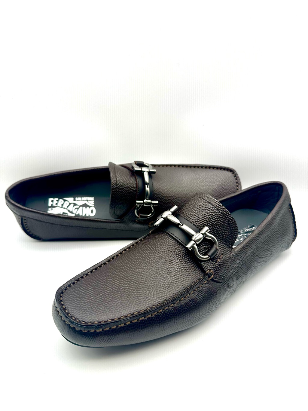 Salvatore Ferragamo Brown Leather Gancini Bit Loafers - New